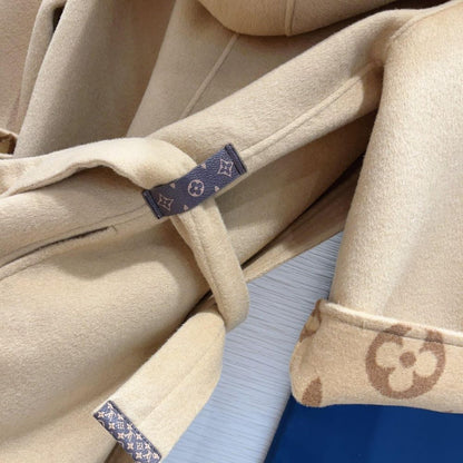 Louis Vuitton Signature Hooded Wrap Robe Coat Beige 1AB713