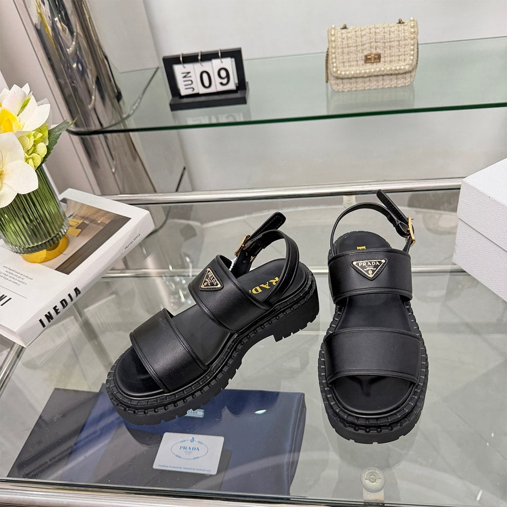PRADA Leather Platform Sandals 614971