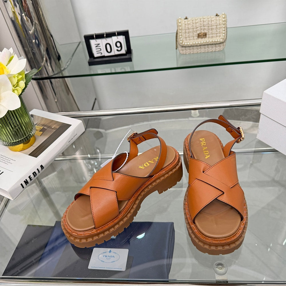 PRADA Crisscross Leather Sandals 683026