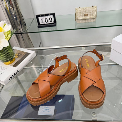PRADA Crisscross Leather Sandals 683026