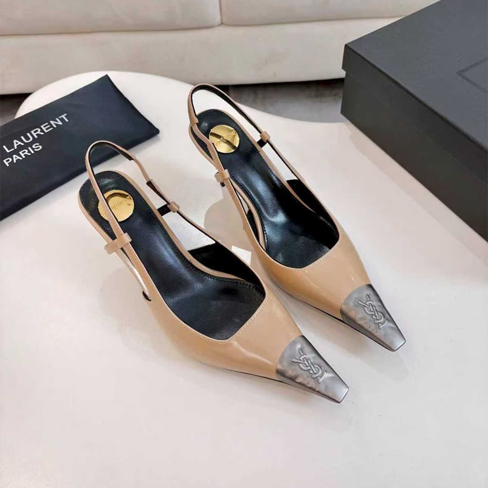 YSL JEANNE slingback pumps in glazed leather