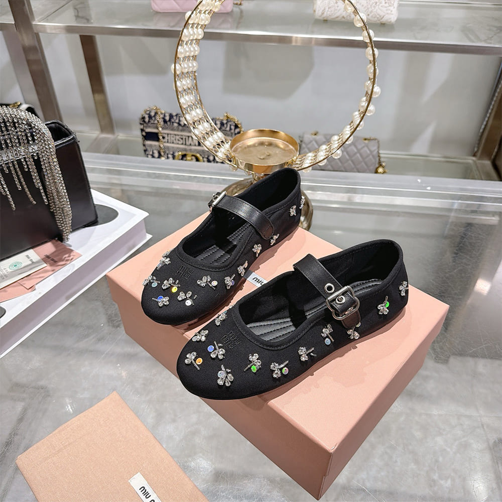 MIUMIU Embroidered drill ballerinas 485136