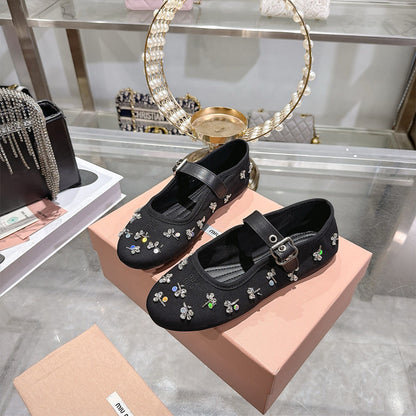 MIUMIU Embroidered drill ballerinas 485136