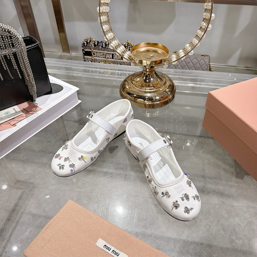 MIUMIU Embroidered drill ballerinas 545620