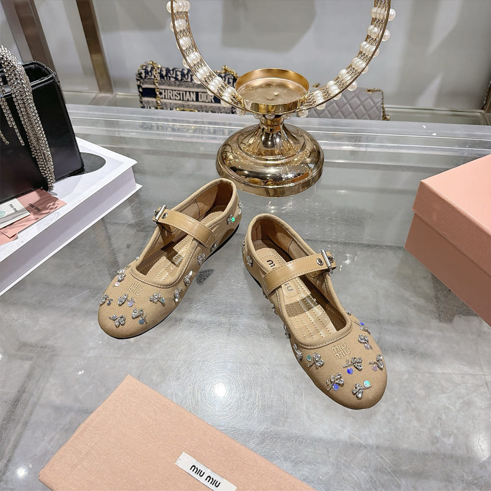 MIUMIU Embroidered drill ballerinas 785575