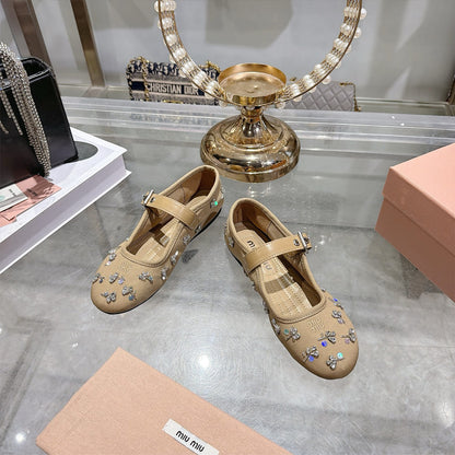 MIUMIU Embroidered drill ballerinas 785575