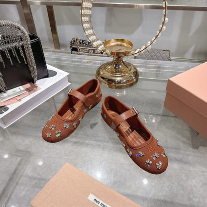 MIUMIU Embroidered drill ballerinas 297584