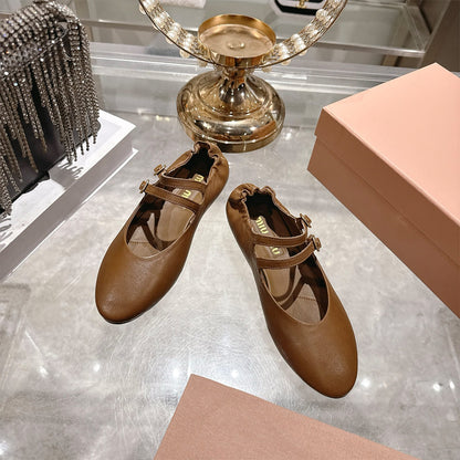 MIUMIU Ruched Nappa Leather Ballet Flats 181975