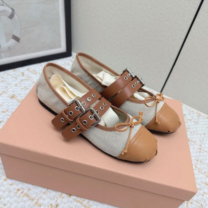 MIUMIU Canvas and leather ballerinas 360811