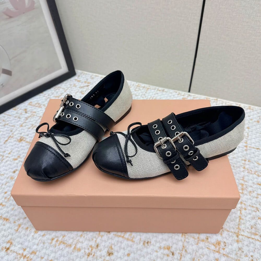 MIUMIU Canvas and leather ballerinas 725618
