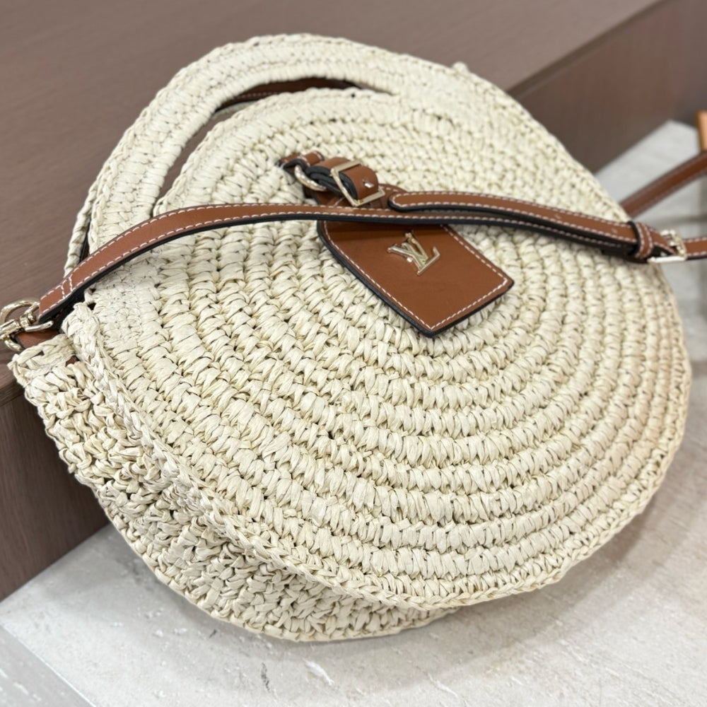 Louis Vuitton Around Me Shoulder Bag Raffia White 28Cm M25243