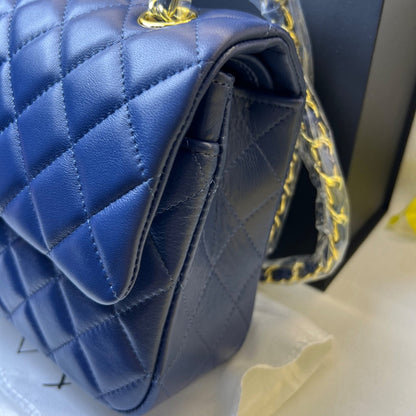 Chanel Classic Handbag Blue With Gold Hardware 26cm  A01112
