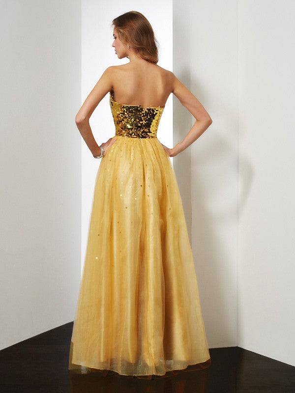 Ball Gown Sweetheart Sleeveless Sequin Long Organza Dresses