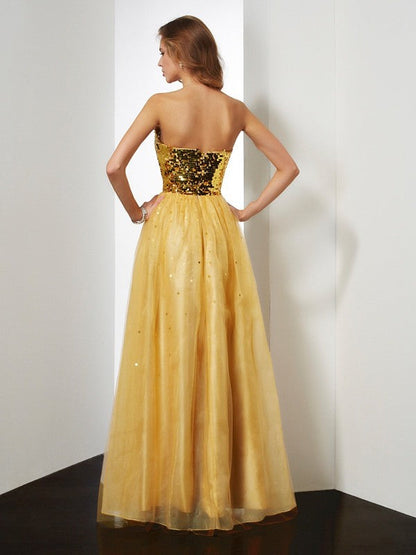 Ball Gown Sweetheart Sleeveless Sequin Long Organza Dresses