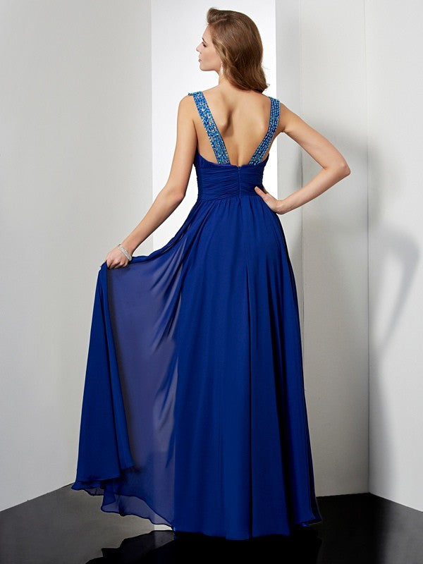Empire High Neck Sleeveless Beading Long Chiffon Dresses