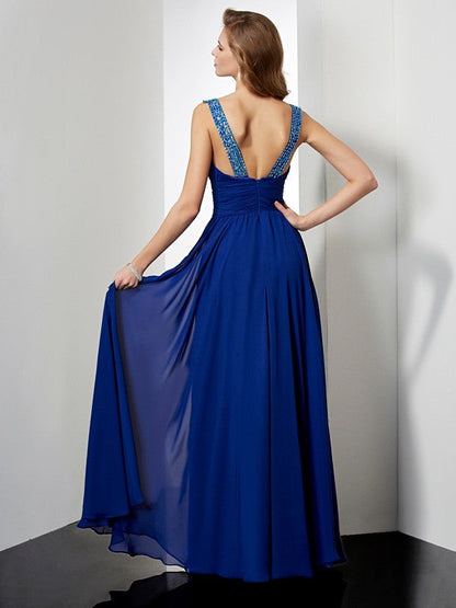 Empire High Neck Sleeveless Beading Long Chiffon Dresses