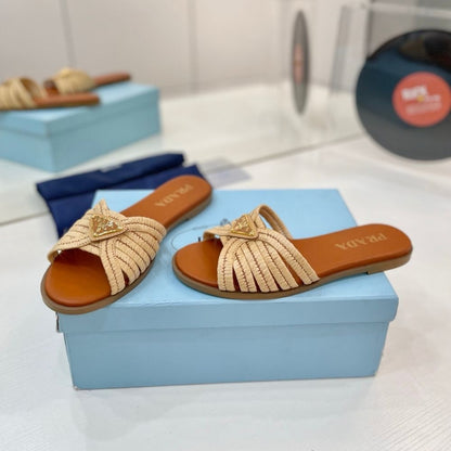 Prada Crochet Slides Cognac Brown