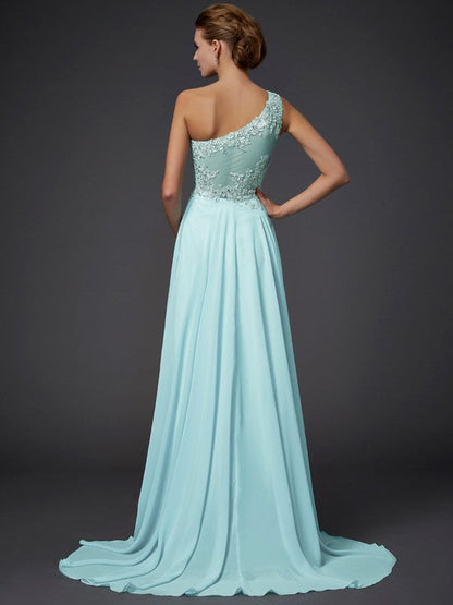 A-Line/Princess One-Shoulder Sleeveless Ruffles Long Chiffon Dresses