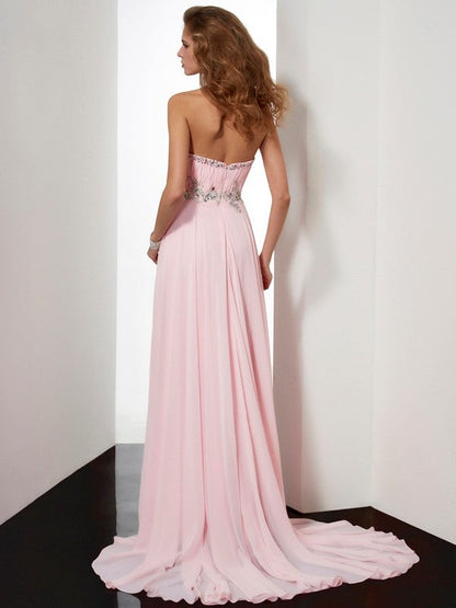 A-Line/Princess Sweetheart Sleeveless Beading Applique Long Chiffon Dresses