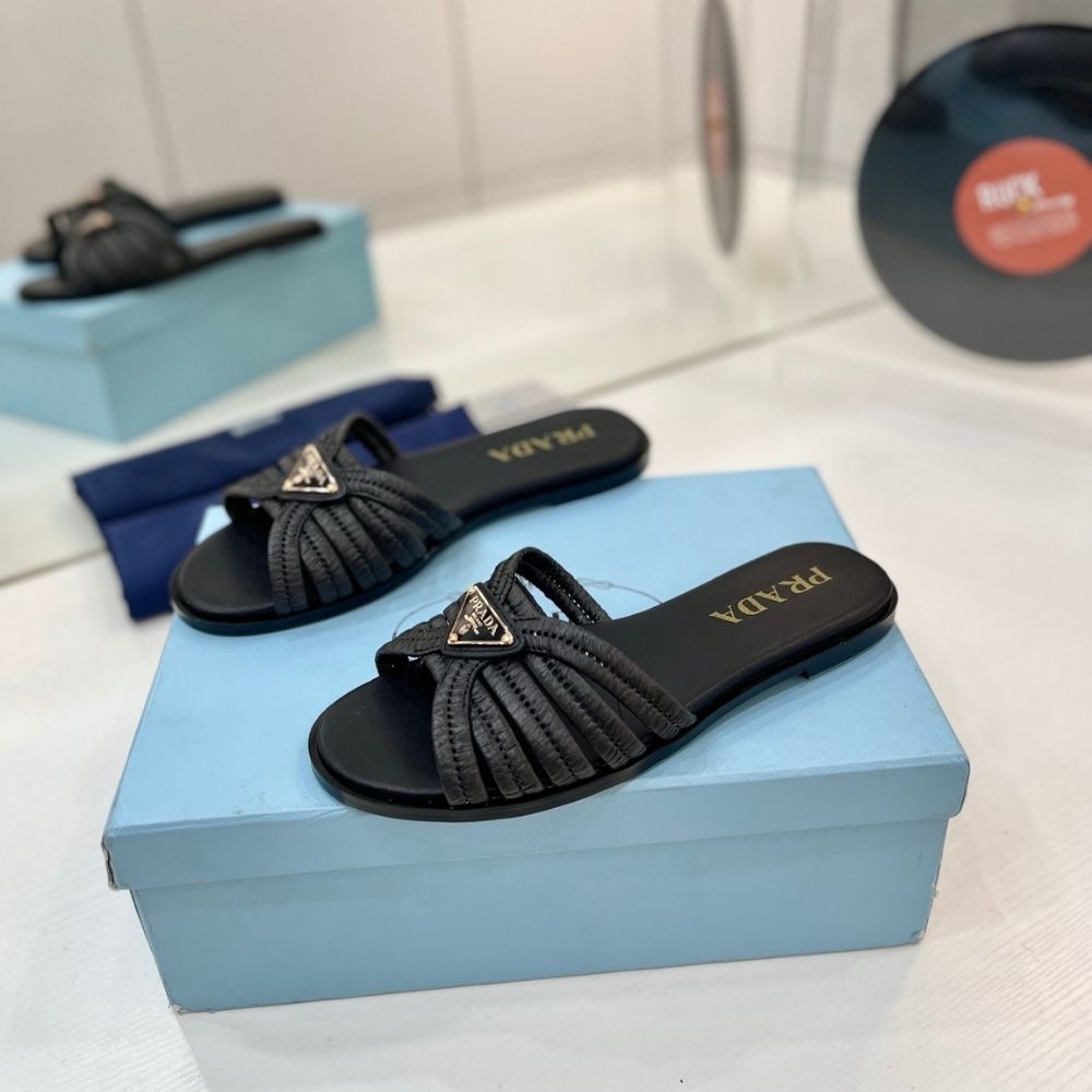 Prada Crochet Slides Black
