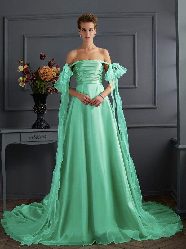 A-Line/Princess Off the Shoulder Sleeveless Long Taffeta Dresses