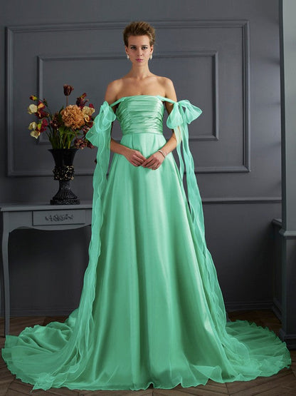 A-Line/Princess Off the Shoulder Sleeveless Long Taffeta Dresses