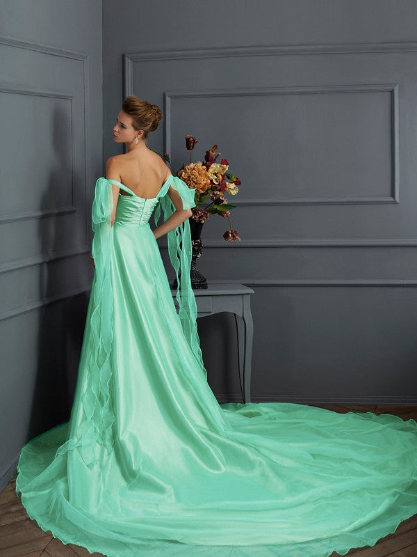 A-Line/Princess Off the Shoulder Sleeveless Long Taffeta Dresses