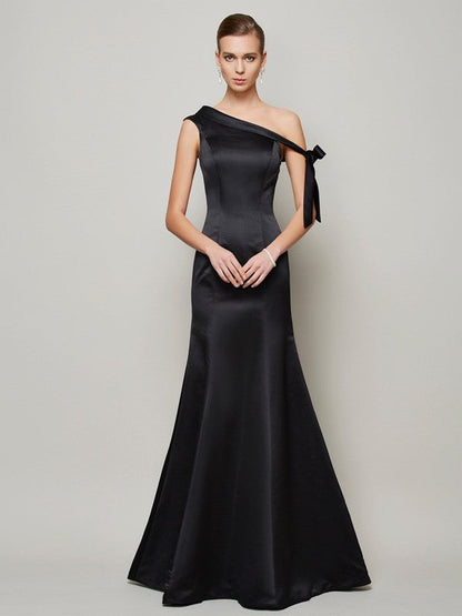 Trumpet/Mermaid One-Shoulder Sleeveless Bowknot Long Satin Dresses