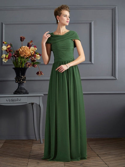A-Line/Princess Scoop Short Sleeves Pleats Long Chiffon Mother of the Bride Dresses