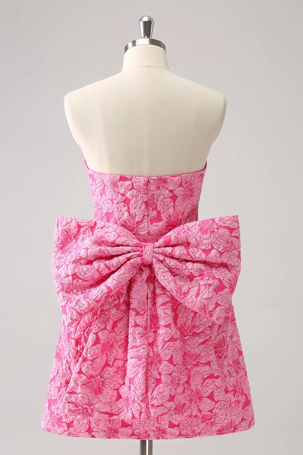 Vintage Rose Pink Bow Design A-line Floral Sleeveless Strapless Homecoming Dress TP3453
