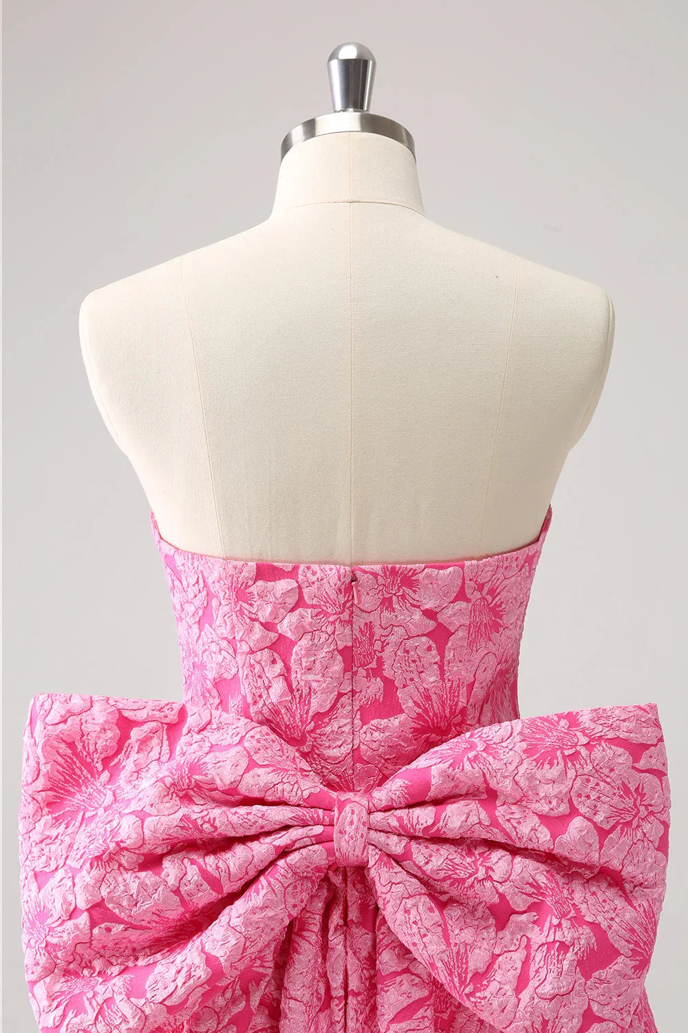 Vintage Rose Pink Bow Design A-line Floral Sleeveless Strapless Homecoming Dress TP3453