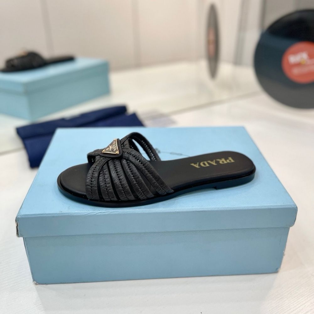 Prada Crochet Slides Black