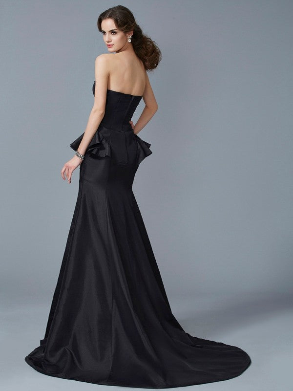 Trumpet/Mermaid Strapless Sleeveless Ruffles Long Taffeta Dresses