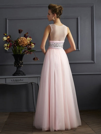 Ball Gown V-neck Sleeveless Beading Long Net Dresses