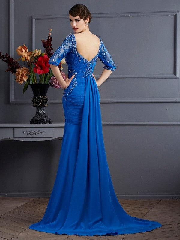 Trumpet/Mermaid Scoop 1/2 Sleeves Long Chiffon Dresses