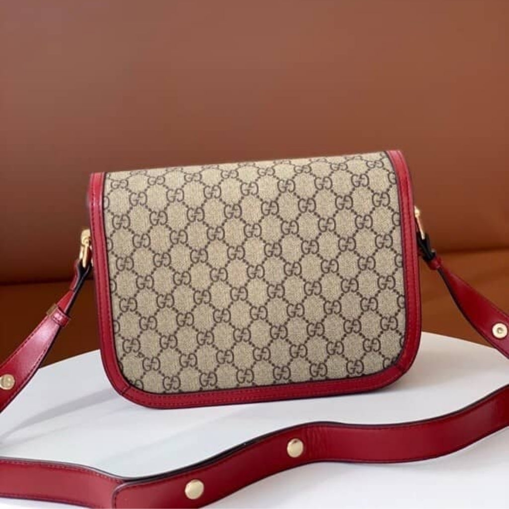 Gucci Horsebit 1955 Soft Small Shoulder Bag Beige Red 25cm