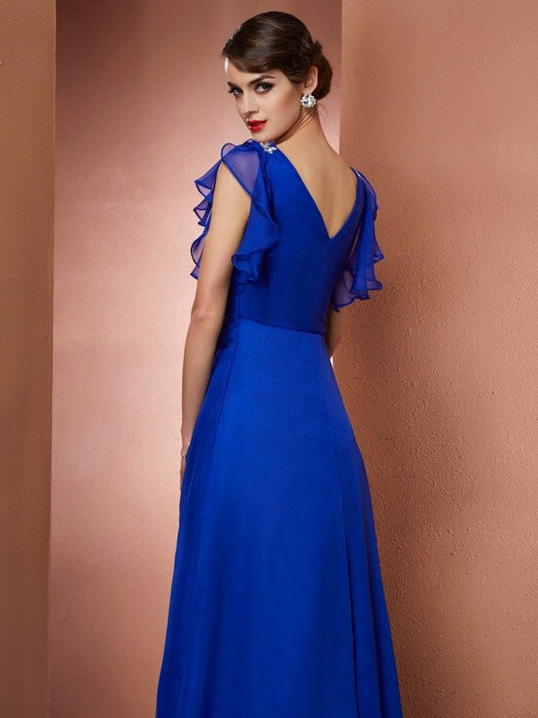 A-Line/Princess V-neck Sleeveless Beading High Low Chiffon Dresses