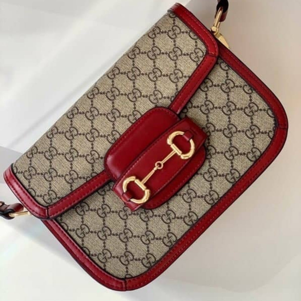 Gucci Horsebit 1955 Soft Small Shoulder Bag Beige Red 25cm