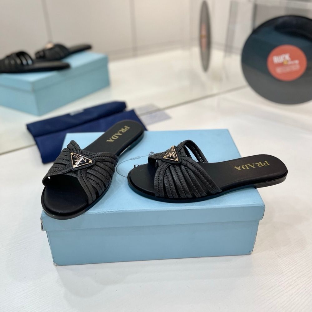 Prada Crochet Slides Black