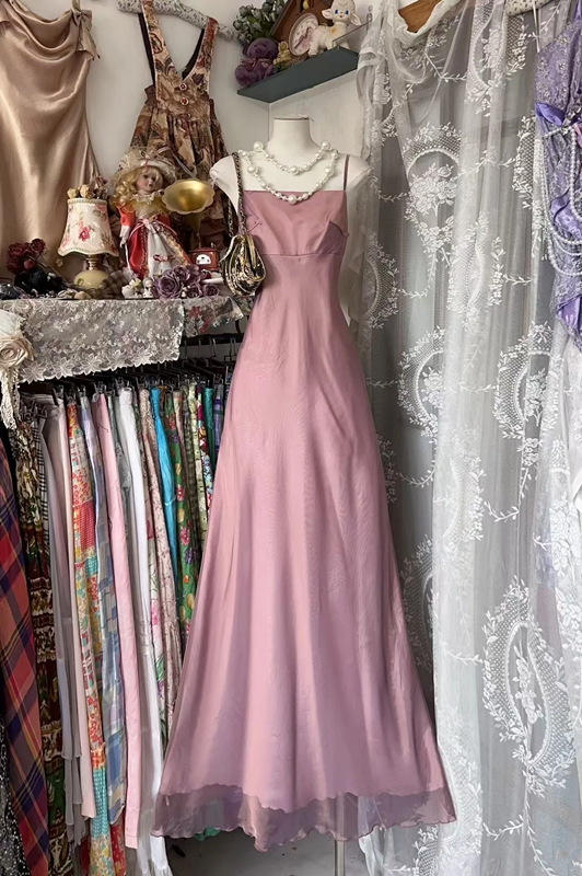 Rose pink halter-neck fitted long elegant ball gown R7871
