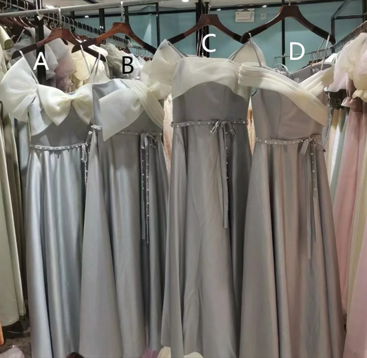 Gray slim waist elegant ball gown, bridesmaid dress R6004