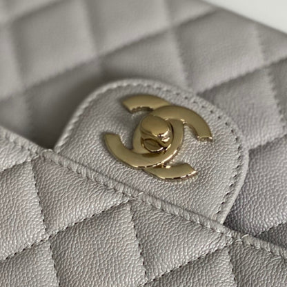 Chanel Classic Handbag Grey With Gold Hardware 26cm  A01112