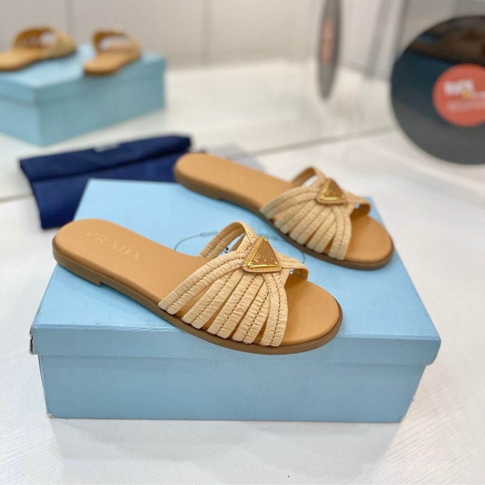 Prada Crochet Slides Natural