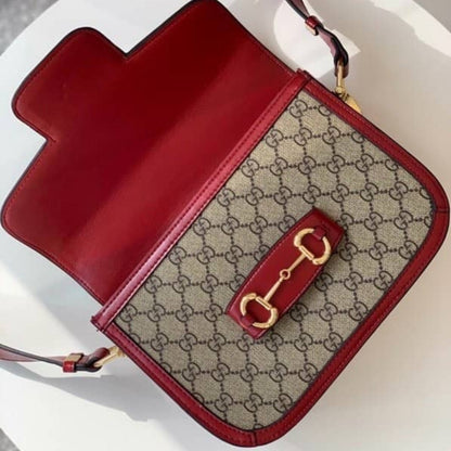 Gucci Horsebit 1955 Soft Small Shoulder Bag Beige Red 25cm