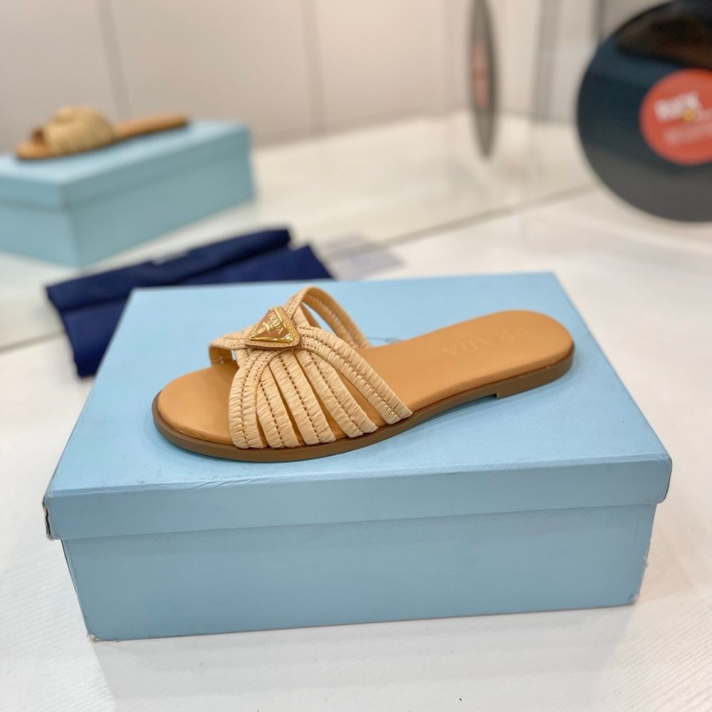 Prada Crochet Slides Natural