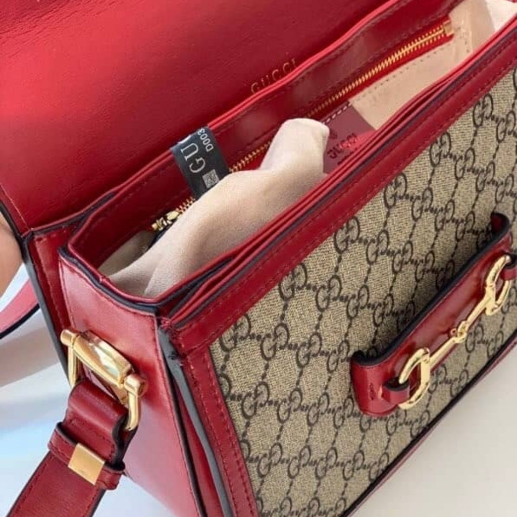 Gucci Horsebit 1955 Soft Small Shoulder Bag Beige Red 25cm