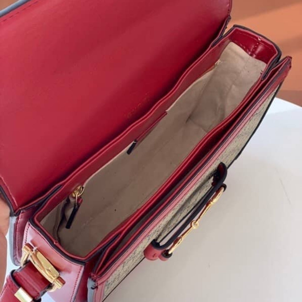 Gucci Horsebit 1955 Soft Small Shoulder Bag Beige Red 25cm