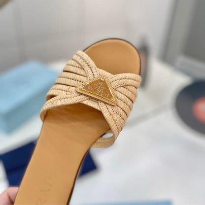 Prada Crochet Slides Natural