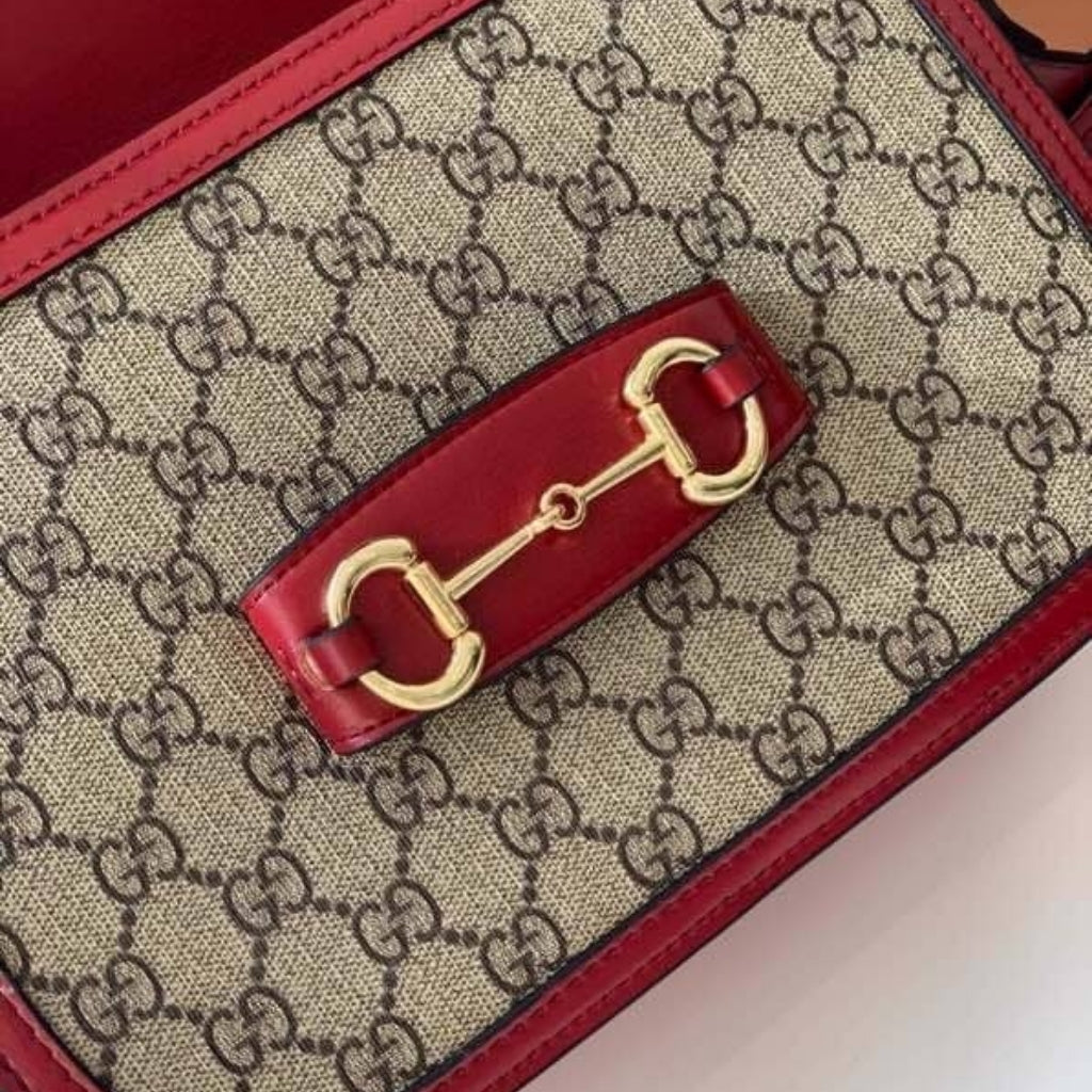 Gucci Horsebit 1955 Soft Small Shoulder Bag Beige Red 25cm