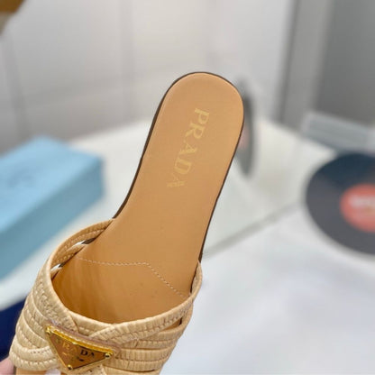Prada Crochet Slides Natural